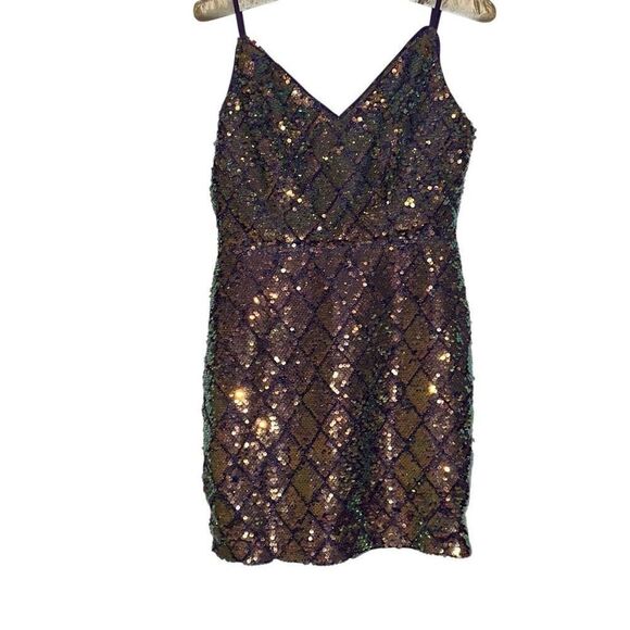 Faeriesty Purple Spaghetti Strap Sequin Bodycon Party Mini Dress Ladies Small - Picture 1 of 15